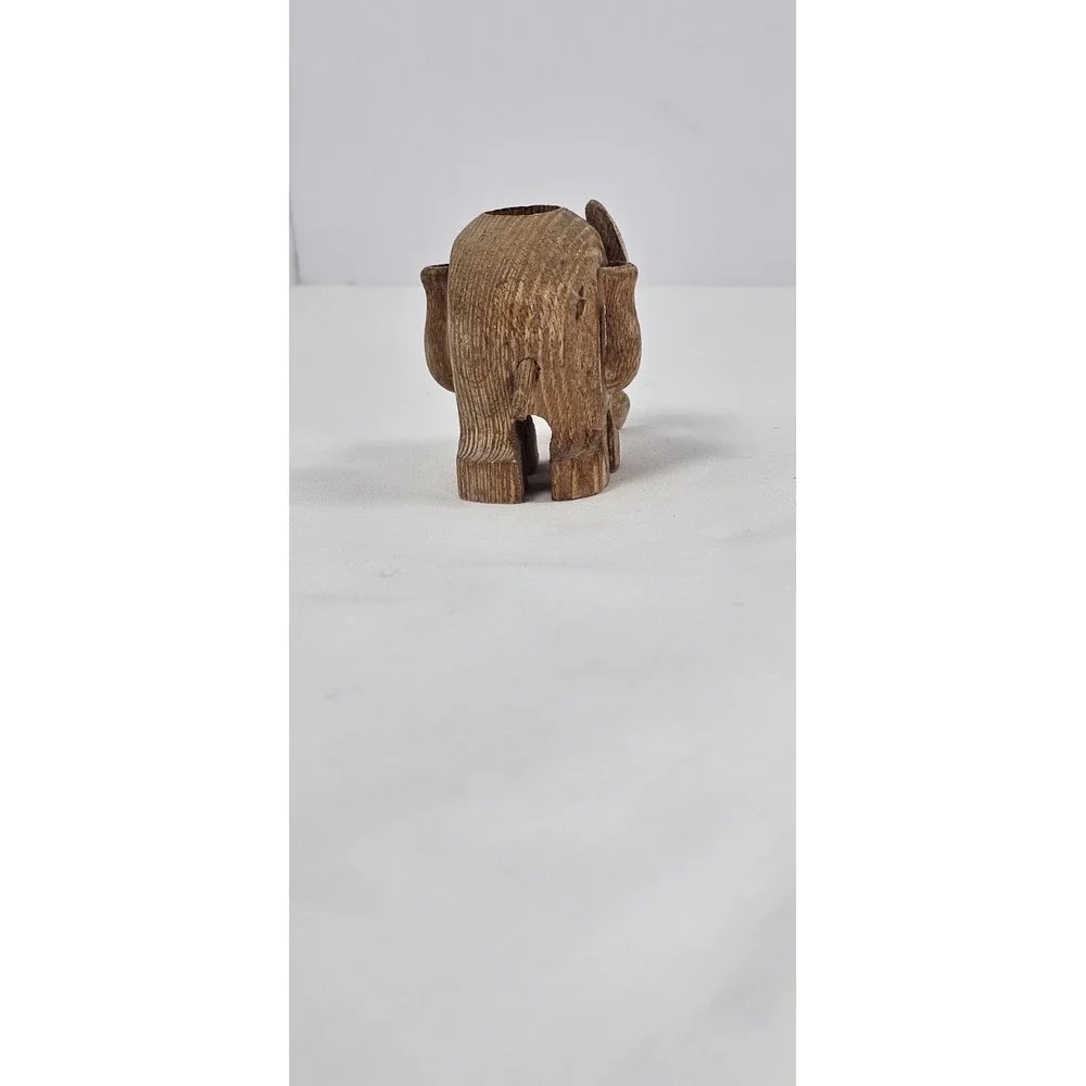 Wooden Elephant Figurine Toothpick Match Stick Holder Vintage Collectible‎